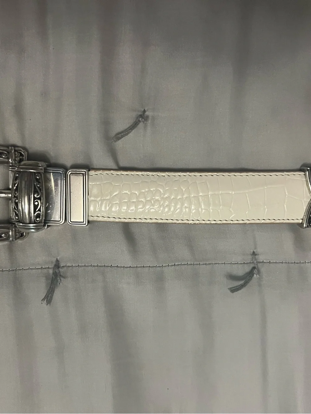 Brighton Reversible Croc Embossed Leather Belt Silver Western Buckle - White / T